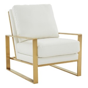 LeisureMod Jefferson Accent Arm Chair Upholstered in Faux Leather with Gold Stainless Steel Frame - 1 of 4