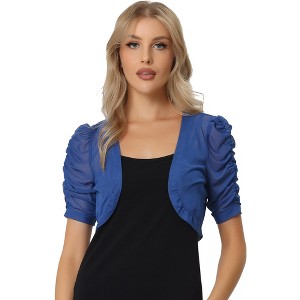 INSPIRE CHIC Women's Casual Short Sleeve Mesh Sheer Open Front Cropped Cardigan Shrug - 1 of 4