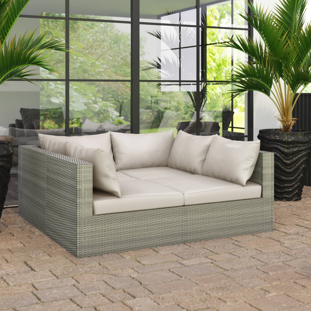 4pc Outdoor Sectional Sunbed – Cream – TK Classics  – Patio and Outdoor​