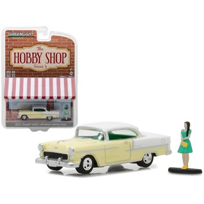 1955 Chevrolet Bel Air Yellow with Woman in Dress "The Hobby Shop" Series 3 1/64 Diecast Model Car by Greenlight