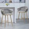 26'' Counter height bar stools Set of 2,velvet kitchen island counter bar stool with hand- wave back,golden chromed base and foot rest(GREY) - 3 of 4