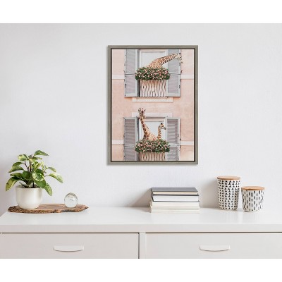Gray Framed Canvas with Giraffe Print, 18" x 24"