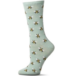 Memoi Women's Bee Cashmere Blend Crew Socks Sage Green 9-11 - 1 of 2
