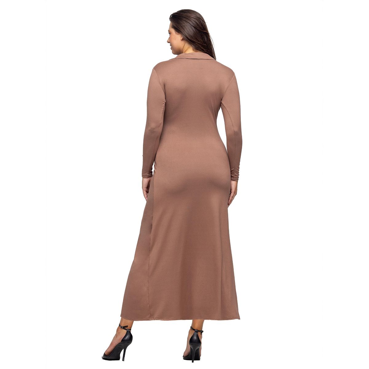 Womens V-Neck Long Sleeve Collared Wrap A-Line Maxi Dress - 24seven Comfort Apparel™ - thumbnail 9