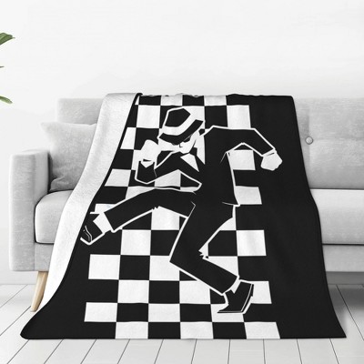 SKA Music Style Flannel Throw Blanket, Contemporary Black White Checkered Design, Perfect Gift for Music Lovers, Christmas Gift.