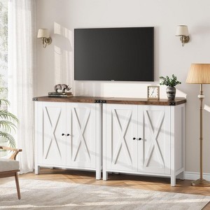 2-Piece Buffet Cabinet Set - Country Style Sideboard w/Doors & Worktop, Adjustable Shelf Storage - 1 of 4