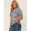 INSPIRE CHIC Women's Ruffled Short Sleeve Floral Mock Neck Summer Top - 2 of 4