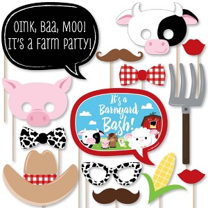 Big Dot of Happiness Farm Animals - Baby Shower or Birthday Photo Booth Props Kit - 20 Count - 1 of 4