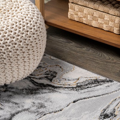 Abstract Swirl Marbled Gray Synthetic 5'x8' Area Rug