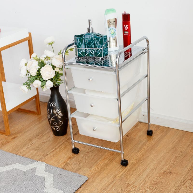 Costway 3 Drawers Metal Rolling Storage Cart Scrapbook Supply & Paper Home Office White, 3 of 11
