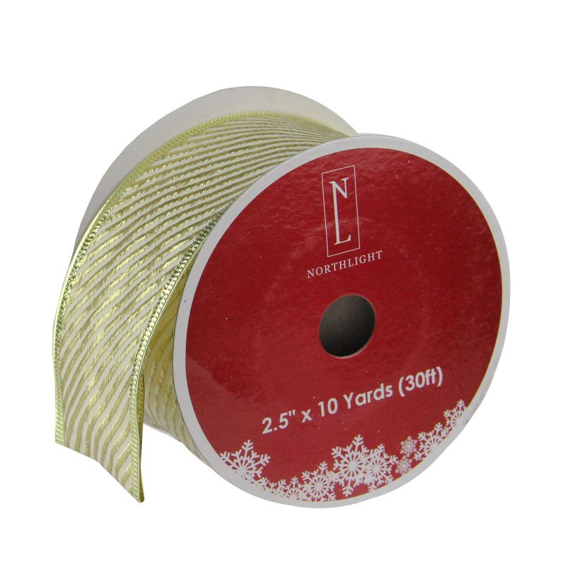 Northlight Pack of 12 Gold Diagonal Striped Christmas Wired Craft Ribbon 2.5" x 120 Yards, 1 of 4