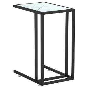 vidaXL Computer Side Table Accent C Shaped End Table Marble Tempered Glass - 1 of 4