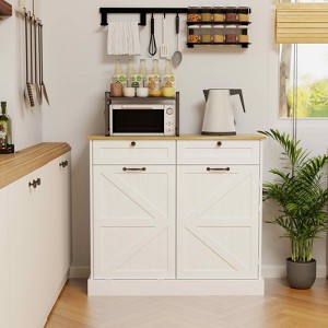 MAYEERTY White Kitchen Trash Can Cabinet, 2 Drawers + Tilt-Out Bin 1 Door 2 Shelves for Kitchen - 1 of 4