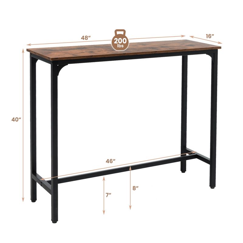 Tangkula 48" Rectangular Bar Table Kitchen Dining Table w/ Steel Frame & Adjustable Feet, 5 of 11