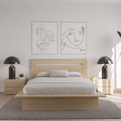 Natural Blonde Oak Queen Size Modern Wood Headboard