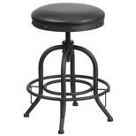 Merrick Lane Counter Stool Contemporary Black Faux Leather Backless Stool with Swivel Seat Height Adjustment and Footrest
