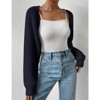 Coolmee Women's Open Front Ribbed Knit Crop Bolero Drop Shoulder Long Sleeve Loose Fit Knitted Crop Cardigan Shrug Dark Blue L - 4 of 4