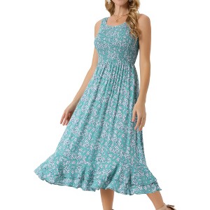 INSPIRE CHIC Women's Summer Scoop Neck Sleeveless Ruffle Hem Side Pockets Tiered Floral Midi Dress - 1 of 4