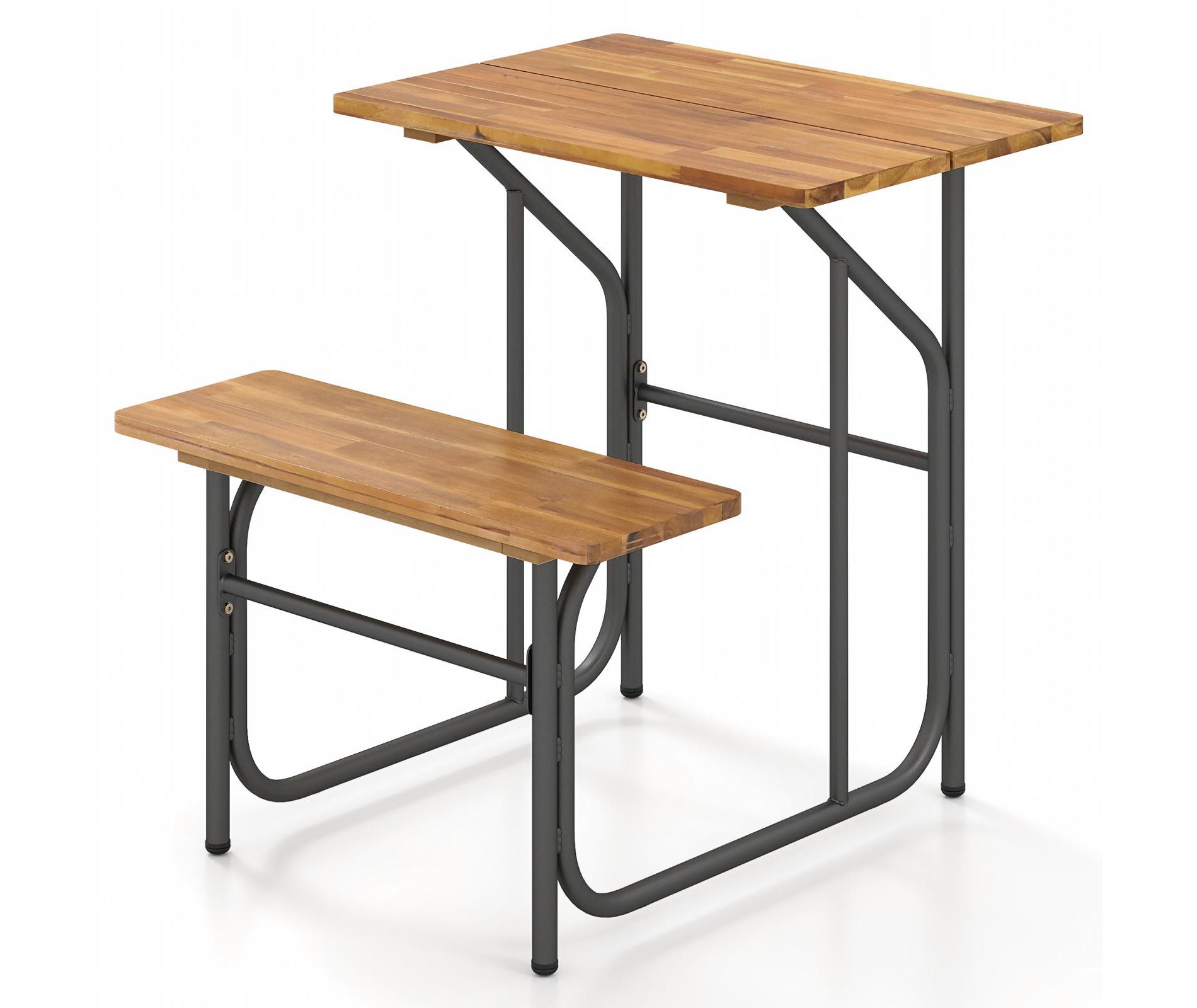 Acacia Wood Picnic Table and Bench Set, Single Side Outdoor Patio Dining Table with Seat, Black and Natural