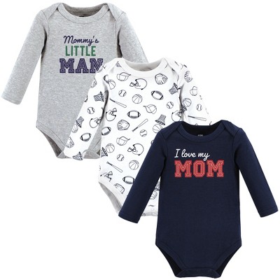 Image of Hudson Baby Infant Boy Cotton Long-Sleeve Bodysuits, Love Mom, 12-18 Months