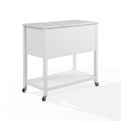 White Faux Marble Top Kitchen Island Cart with Storage