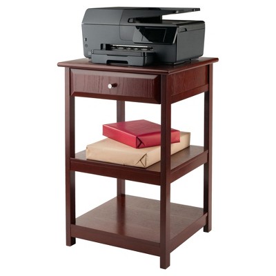 Walnut Composite Wood Printer Table with Drawer and Shelves
