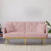 59" Velvet Futon Sofa Bed, Modern Convertible Loveseat Sofa With 2 Pillow, Sleeper Sofa with Adjustable Backrest for Guest Room Bedroom - 2 of 4