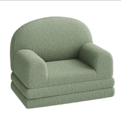 Kids Couch, 2-in-1 Convertible Teddy Fleece Fabric Toddler Sofa Chair, Soft Fold Out Couch Lounger for Kids, Comfy Children's Sofa Bed