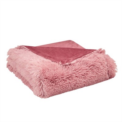 50"x60" Cleo Ombre Print Shaggy Faux Fur Throw Blanket Blush - CosmoLiving by Cosmopolitan