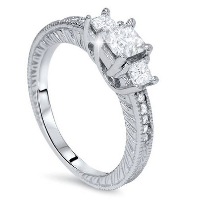 Pompeii3 1ct Princess Cut Diamond Antique Ring 14K Gold
