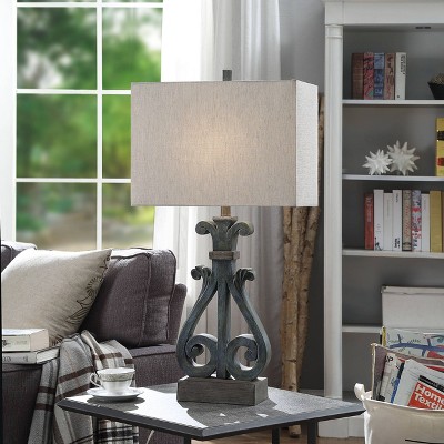 Brampton Open Scroll Design Table Lamp with Rectangle Shade Blue - StyleCraft