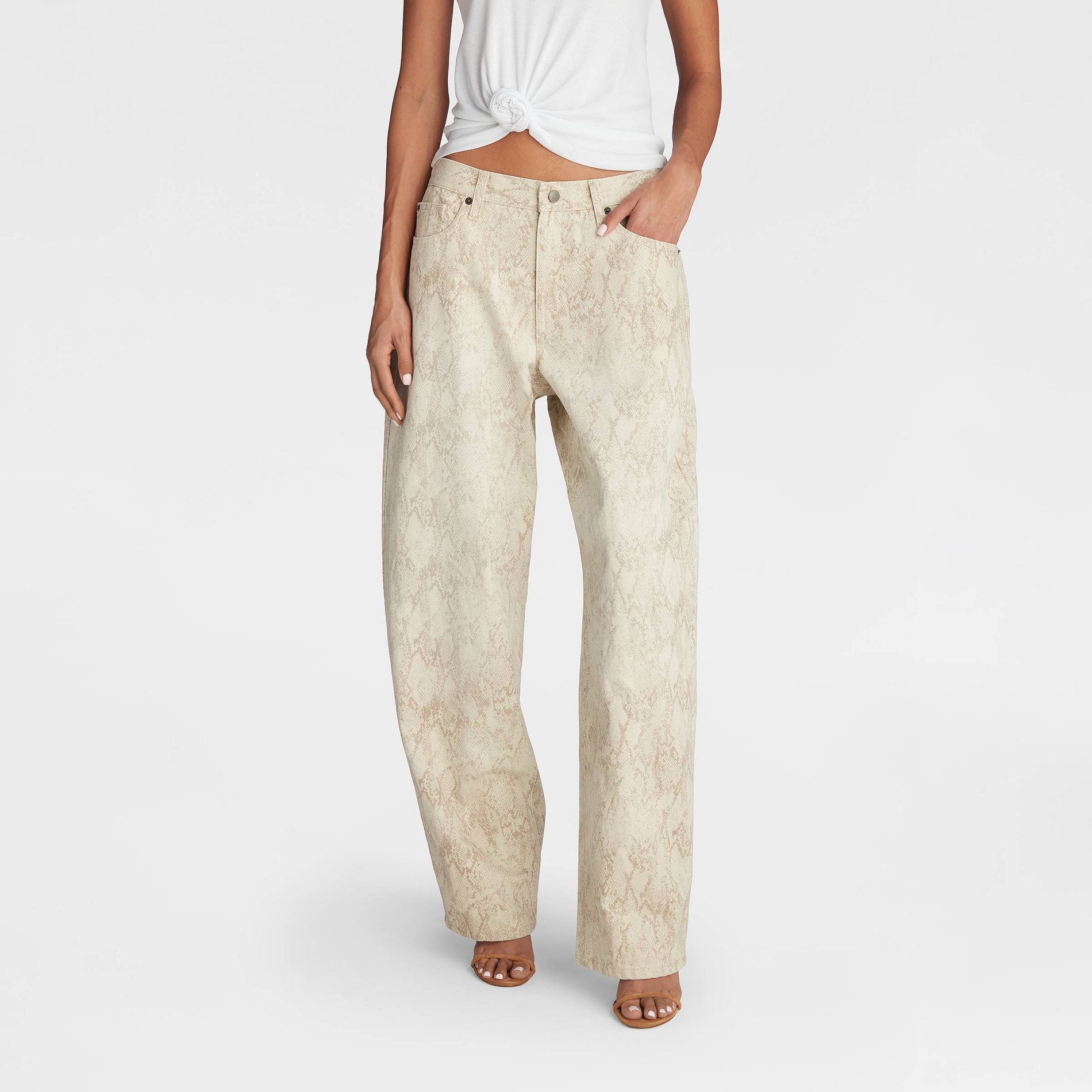 KBB by KAHLANA Women's Mid-Rise Barrel Leg 'The Kahlana Jean' - Gray Snakeskin