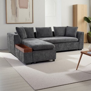 93.7" Chenille L-Shaped Sectional Sofa with Wooden Storage - 1 of 4