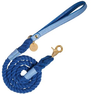 PoisePup - Luxury Pet Dog Leash - Soft Premium Italian Leather and 100% Natural Cotton Rope Leash - Ocean Vibes - 1 of 3