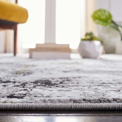Elysian Grey & Gold Abstract 6'7" Square Synthetic Area Rug