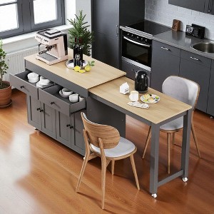 Mshliw 74.5" Kitchen Island with Extendable Dining Table, Rolling Storage Cart with Drawers, Cabinets & Spice Rack for Kitchen or Dining Room - 1 of 4