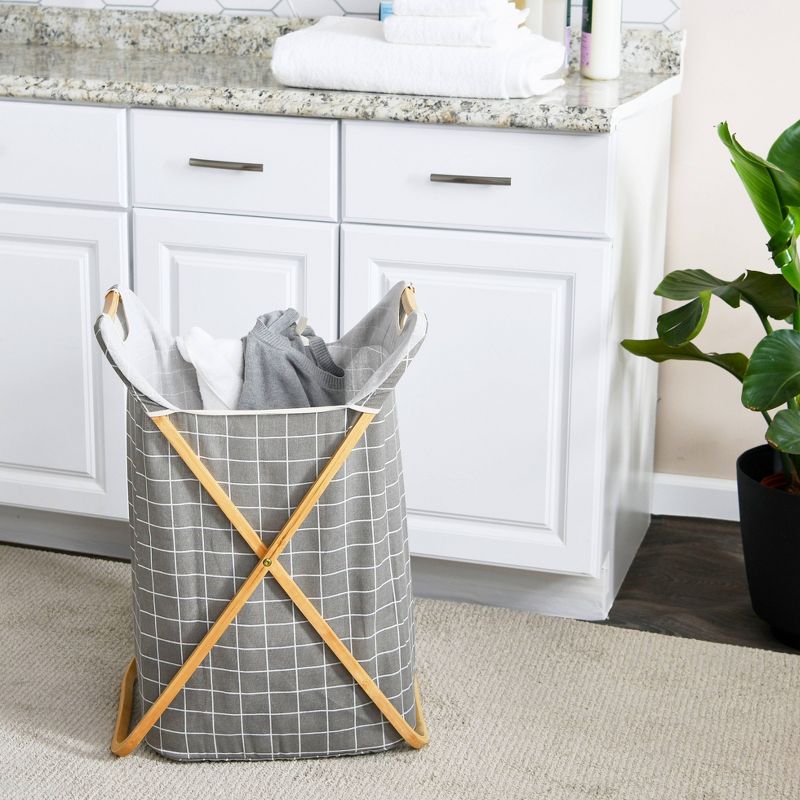 Household Essentials Bamboo X-Frame Grid Pattern Hamper Gray, 4 of 15