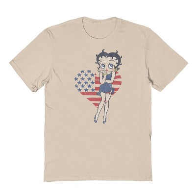 Betty Boop Men's Heart Americana Short Sleeve Graphic Cotton T-shirt - Sand L