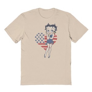 Betty Boop Men's Heart Americana Short Sleeve Graphic Cotton T-shirt - Sand L - 1 of 3