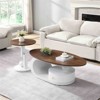 RISOKEYS Luxury Nesting Coffee Table Set of 2 - White Metal Base and Walnut Wood MDF Top, Oval and Round Table Set with Storage for Living Room - 2 of 4