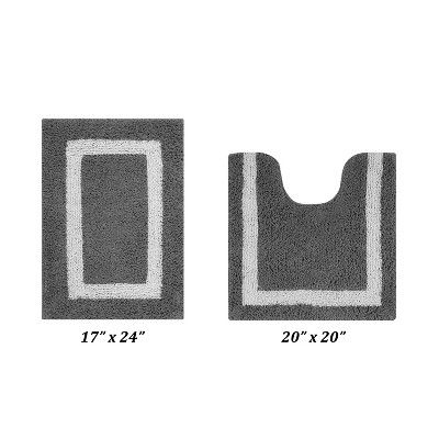 Hotel Bath Rug 100% Premium Cotton Tufted Weave Two Tone Reversible 2 Piece Bathroom Rug Set, Super Soft & Water Absorbent, Machine Washable Bathmat