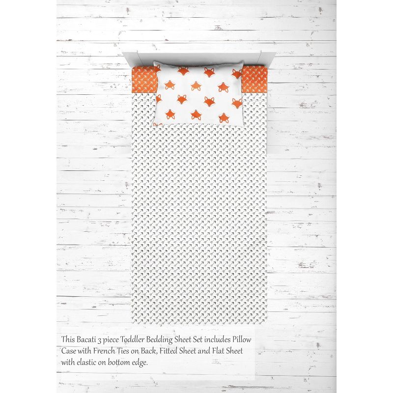 Bacati - Foxes Orange Gray 3 pc Toddler Bed Sheet Set, 2 of 8