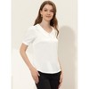 INSPIRE CHIC Women's Turndown Collar Button Decor Short Sleeve Satin Blouse - 3 of 4