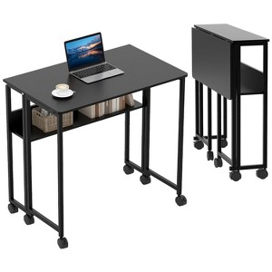 TackView 31.5''Folding Desk Small Rolling Desk with Storage Shelf &Wheels ,Foldable Computer Table for Small Spaces - 1 of 4