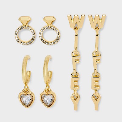 SUGARFIX by BaubleBar Wifey Material Stud Earrings - Gold: Zinc Statement Jewelry, 1.87" Length