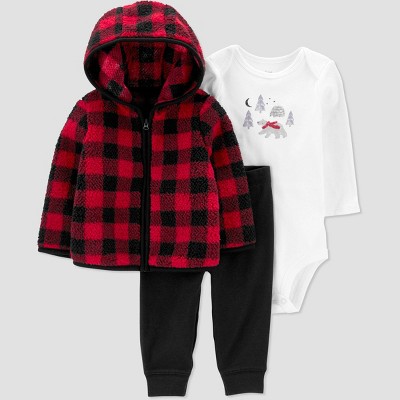 Image of Carter's Just One You® Baby Boys' Buffalo Check Sherpa Top & Bottom Set - Red 3M