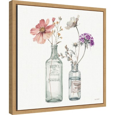 Lisa Audit Floral Watercolor Print on Canvas with Maple Frame