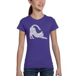 LA Pop Art Stretching Cat - Girl's Word Art T-Shirt - 1 of 4