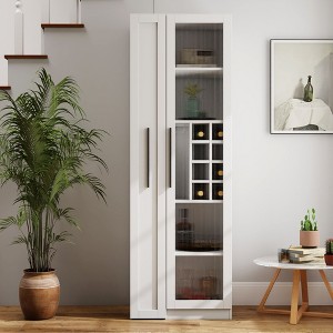 Okak Modern Tall Cabinet, Storage Cabinet with 2 Doors and 4 Shelves, Kitchen Cabinet for Living Room, Bedroom and Office, White - 1 of 4
