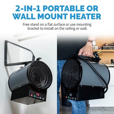 Gray 4800W Electric Garage Heater with Thermostat and Automatic Shut-off